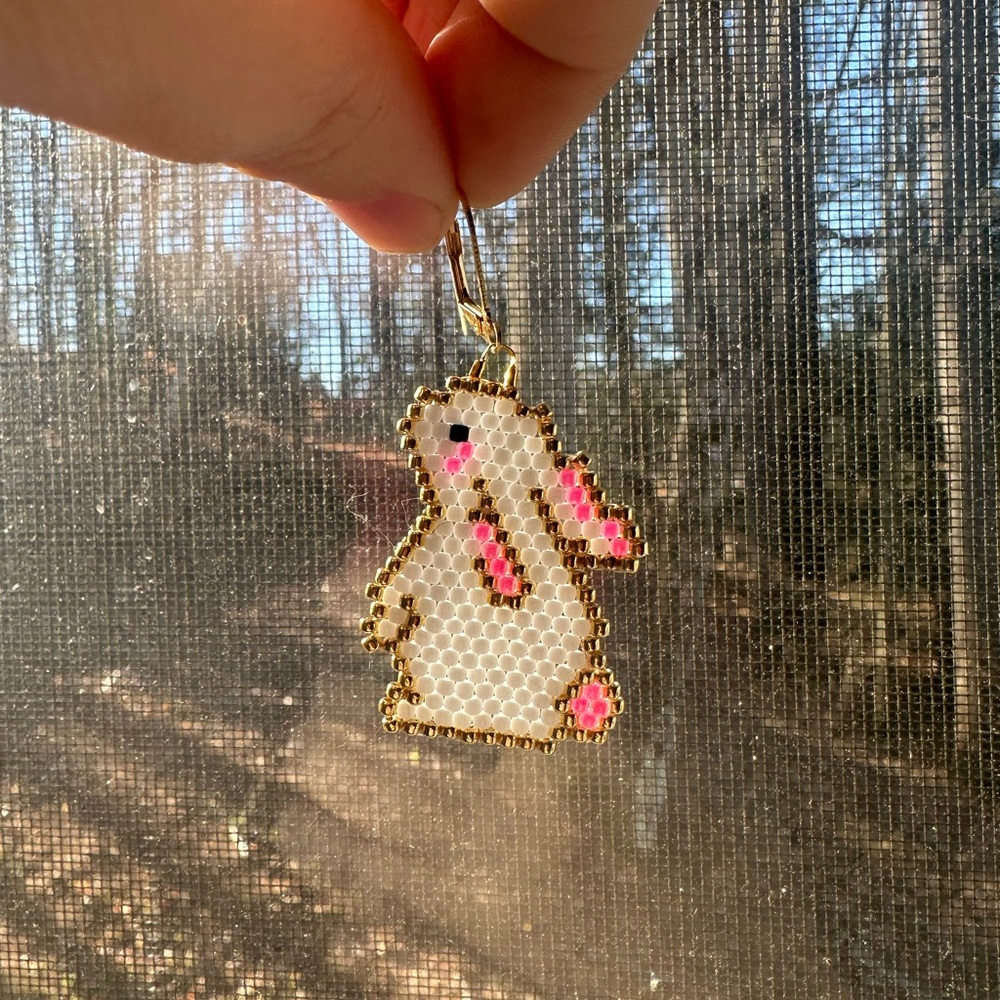 Cute White Rabbit Beaded Bunny Earrings